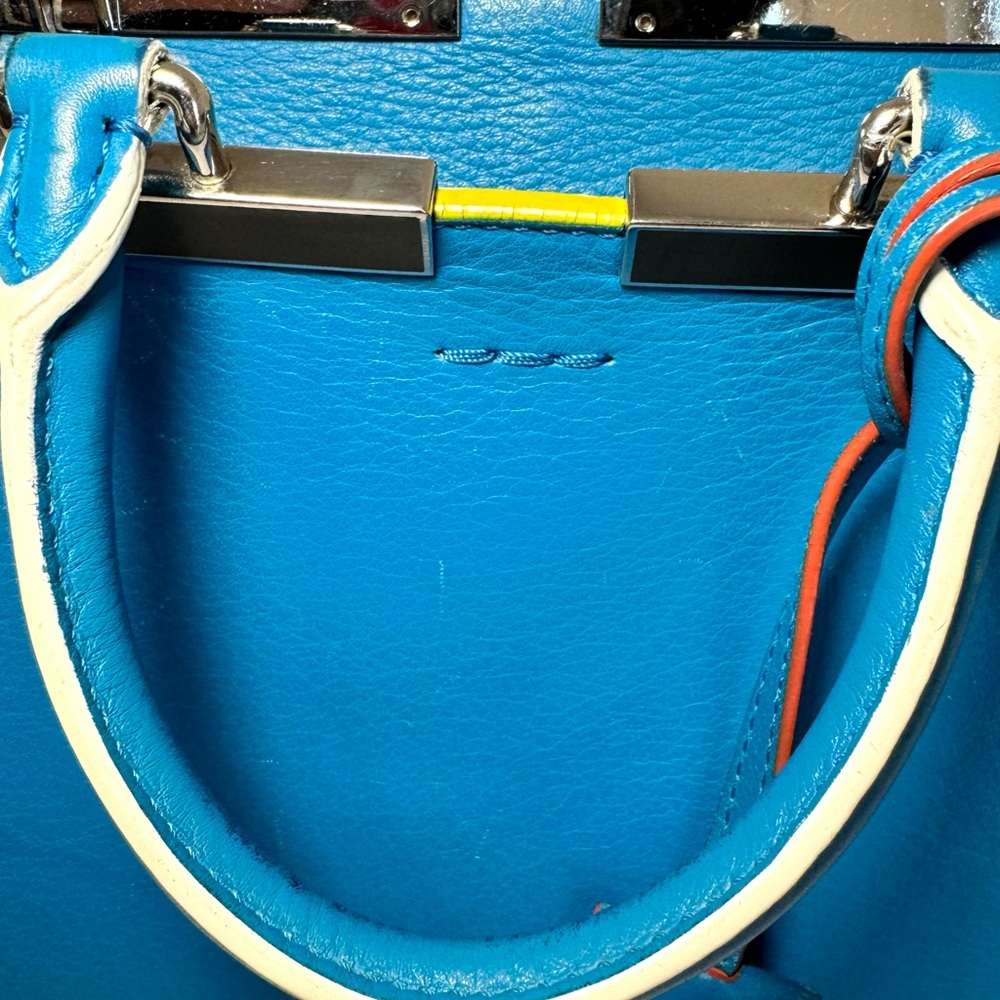 Fendi 3Jours Mini Blue Leather Top Handle Bag W Silver Accent & Crossbody Strap - Picture 16 of 16